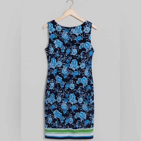 Chico’s Ponte Border Floral Print Shift Dress Sz 1 (M/8) Blue/Green/White - Picture 1 of 4